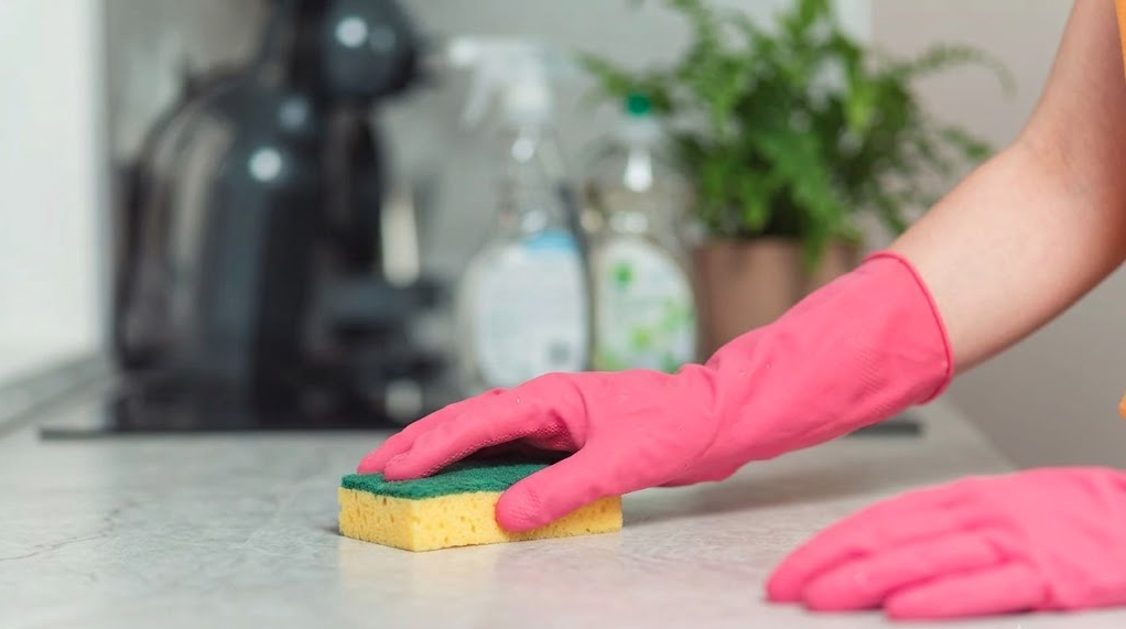 Cleaning a kitchen counter